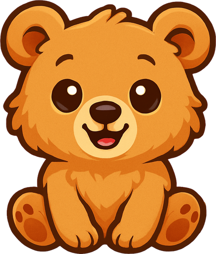 A cute cartoon-style bear character designed for a mobile game. Fluffy fur, big round eyes, small black nose, rounded ears, standing or sitting with a joyful and friendly expression. Light brown or beige color, simple colorful background. High-quality digital illustration, perfect for a kids game..
In-Game asset.  2d.  High contrast.  No shadows. cartoon style