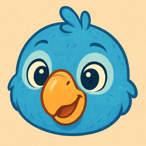Blue cartoon baby parrot face.
