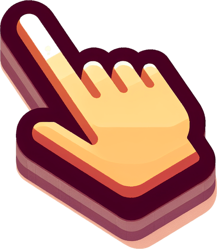 курсор, указывающий палец руки.
Single Game Texture. In-Game asset. 2d. Blank background. High contrast. No shadows.