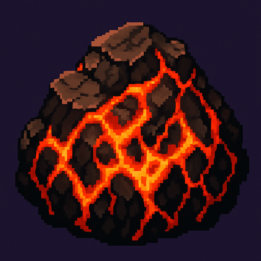 roca magma.
In-Game asset.  2d.  High contrast.  No shadows. pixelart