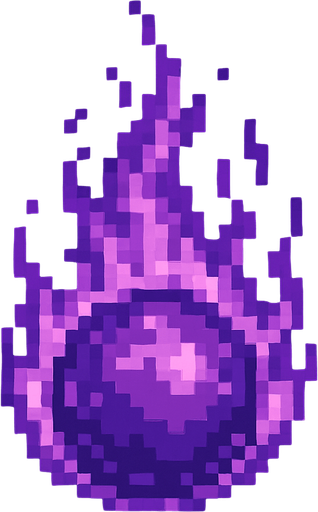 High quality 2D pixel art purple fire ball.
In-Game asset.  2d.  High contrast.  No shadows