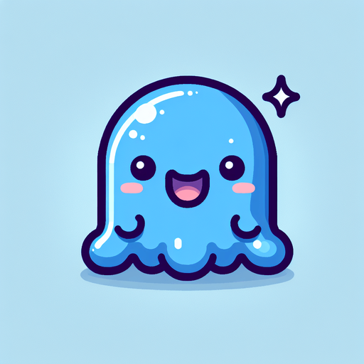 2D Sprite of a cute blue slime, smiling