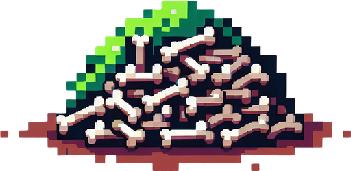 Single Game Texture. In-Game asset. 2d. Blank background. High contrast. No shadows. Single Game Texture. In-Game asset. 2d. Blank background. High contrast. No shadows. A pixel art sprite in a Super Nintendo, Super Castlevania style that looks like a small pile of bones