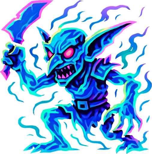 spektral yıkıcı goblin.
In-Game asset.  2d.  High contrast.  No shadows