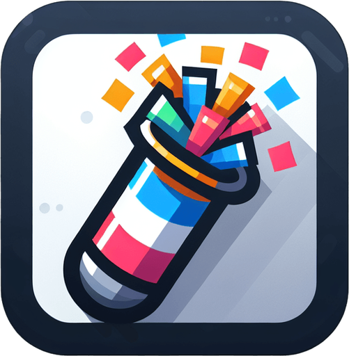 confetti popper.
Single Game Texture. In-Game asset. 2d. Blank background. High contrast. No shadows.