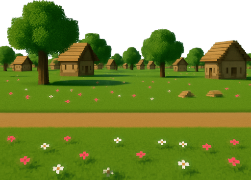 daha uzakta farklı evler ve ağaçlar