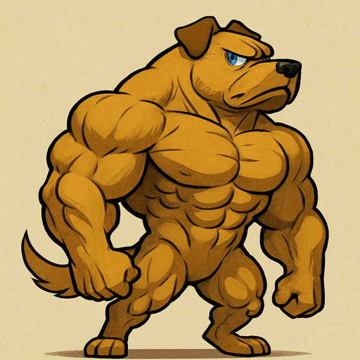 Golden dog with blue eyes that is SOO BUFF that he looks so cool and he scares everyone away. full body. Facing right.
2d.