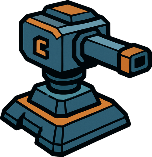 Crea una torreta.
In-Game asset.  2d.  High contrast.  No shadows