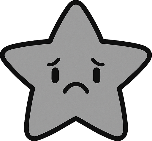 crea una estrella kawai deprimida y de color gris simple.
In-Game asset.  2d.  High contrast.  No shadows