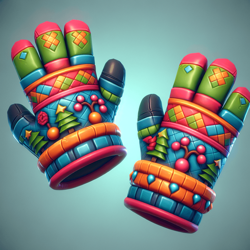 a christmas gloves. plastic style. Single Game Texture. In-Game asset. 2d. Blank background. High contrast. No shadows.