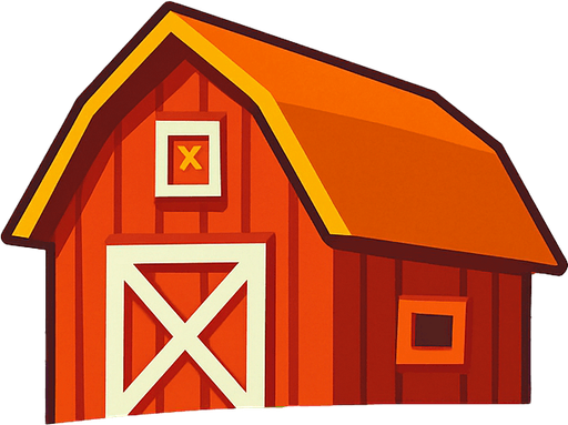 A vibrant cartoon-style background of a countryside scene with a barn, wooden fence, and wide blue sky, symbolizing American folk music. Add subtle music notes or banjo silhouette in the background. Export as a wide PN.
In-Game asset.  2d.  High contrast.  No shadows