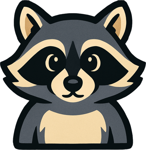 Racoon image with wooden background.
In-Game asset.  2d.  High contrast.  No shadows