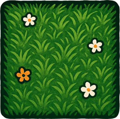 Una casilla de pasto con bordes color verde oscuro que cubra toda la imagen y unas pequeñas flores.
In-Game asset.  High contrast