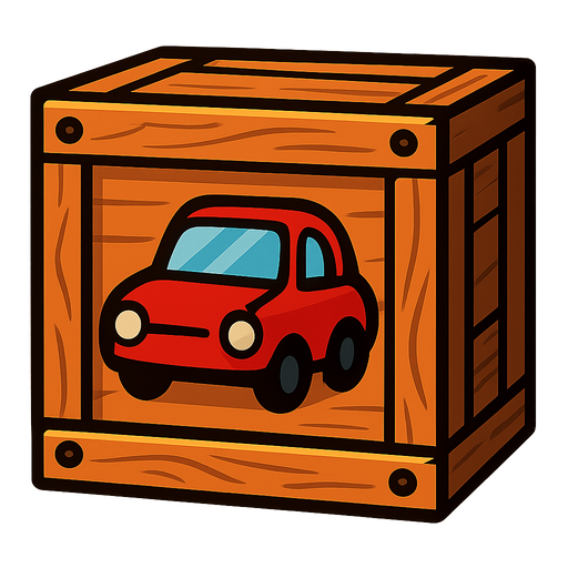 Wooden box with car on front.
In-Game asset.  2d.  High contrast.  No shadows