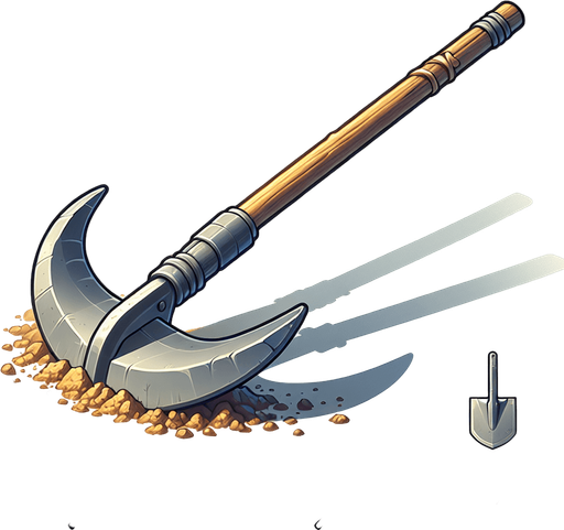 Let's make a Farming Hoe so that we can till soil with it.
Single Game Texture.  In-Game asset.  2d.  Blank background.  High contrast.  No shadows