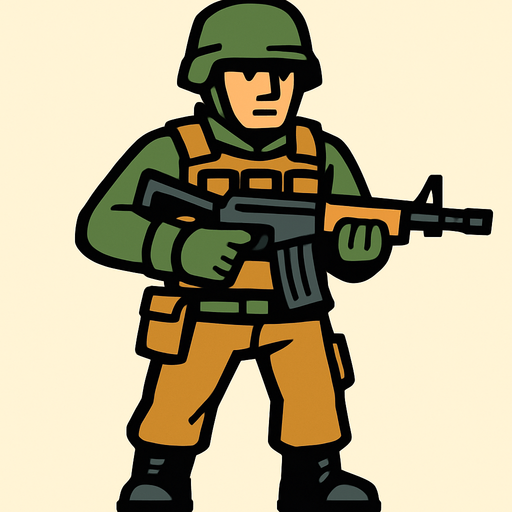 Soilder.
In-Game asset.  2d.  High contrast.  No shadows