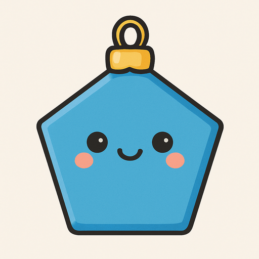 Perfectly pentagon blue Christmas decoration with cute happy face. Cartoon style. Cute art style. Simple vector style.