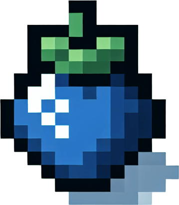 8-bit pixelated isometric blueberry projectile icon.
Single Game Texture. In-Game asset. 2d. Blank background. High contrast. No shadows.