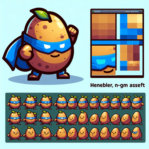 A heroic potato.
Single Game Texture. In-Game asset. 2d. Blank background. High contrast. No shadows.