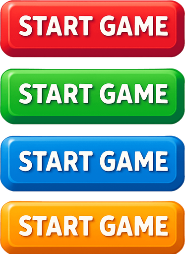 3D pack of buttons have text "start game". different colors. HD colors.
In-Game asset.  High contrast.  No shadows. 3D