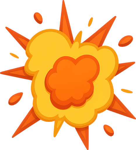 Explosion. No background. Transparent background. Blank background. No shadows. 3d. In-Game asset. flat
