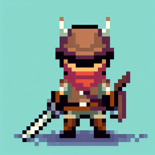 8-bit character that is a hunter.
Single Game Texture. In-Game asset. 2d. Blank background. High contrast. No shadows.