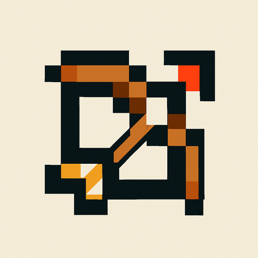 4x4pixel bow and arrow.
In-Game asset.  2d.  High contrast.  No shadows. Black outline