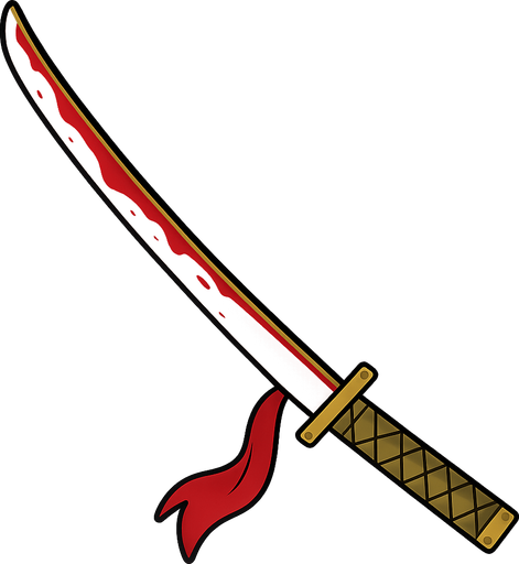 Sharp katana with bloods. No background. Transparent background. Blank background. No shadows. 2d. In-Game asset. flat