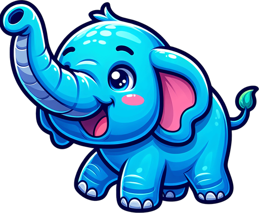 A happy blue elephant..
Single Game Texture. In-Game asset. 2d. Blank background. High contrast. No shadows.