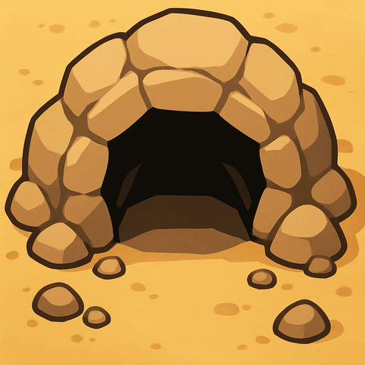 Una cueva de entrada grande.
In-Game asset.  2d.  High contrast.  No shadows. Vista superior. Lineless. Chibi