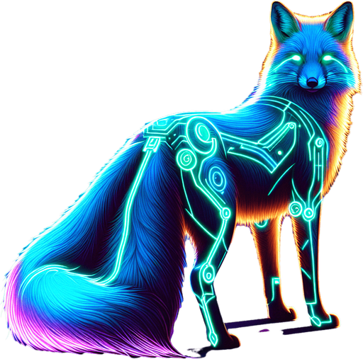 🦊 Animal-based	" a back side view of neon cyber fox, glowing fur, sleek design".
Single Game Texture.  In-Game asset.  2d.  Blank background.  High contrast.  No shadows
