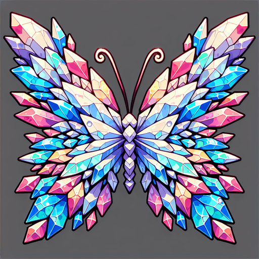 buttorfly，crystal.
Single Game Texture. In-Game asset. 2d. Blank background. High contrast. No shadows.