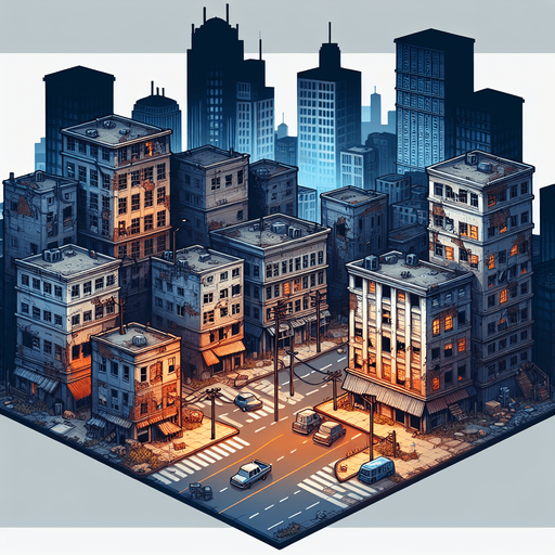 Город зомби апокалипсиса.
Single Game Texture. In-Game asset. 2d. Blank background. High contrast. No shadows.