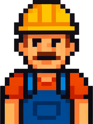 Hombre trabajador mirando a la cámara pixel art.
In-Game asset.  2d.  High contrast.  No shadows