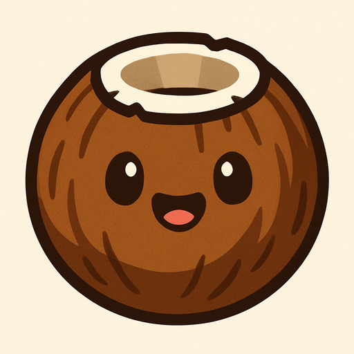 Coconut with cute face.
In-Game asset.  2d.  High contrast.  No shadows