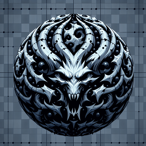 Esfera demoniaca.
Single Game Texture.  In-Game asset.  2d.  Blank background.  High contrast.  No shadows