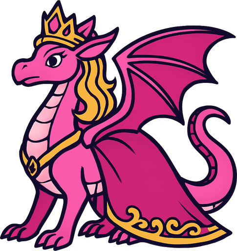 Dragonne rose princesse majestueuse.
In-Game asset.  2d.  High contrast.  No shadows