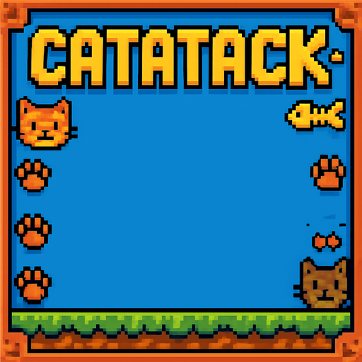 imagina un fondo con el mismo estilo del juego, debe decir arriba, Catatack y tener un estilo gatuno, siempre en pixel art, en el medio de la imagen, pondre texto variable, debes dejar ese espacio libre..
In-Game asset.  2d.  High contrast.  No shadows