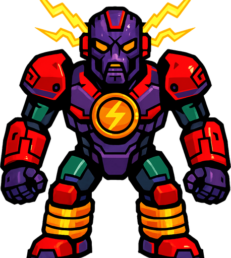 different cyborg electro enemy from the front side facing camera. HD colors. separated
In-Game asset.  2d.  High contrast.  No shadows