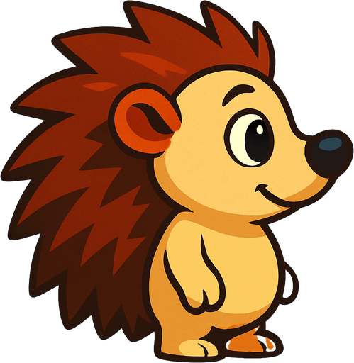 3d pixar tarzı kirpi yandan bakış.
In-Game asset.  2d.  High contrast.  No shadows