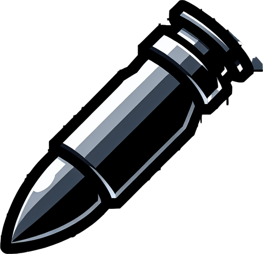 bullet.
Single Game Texture.  In-Game asset.  2d.  Blank background.  High contrast.  No shadows