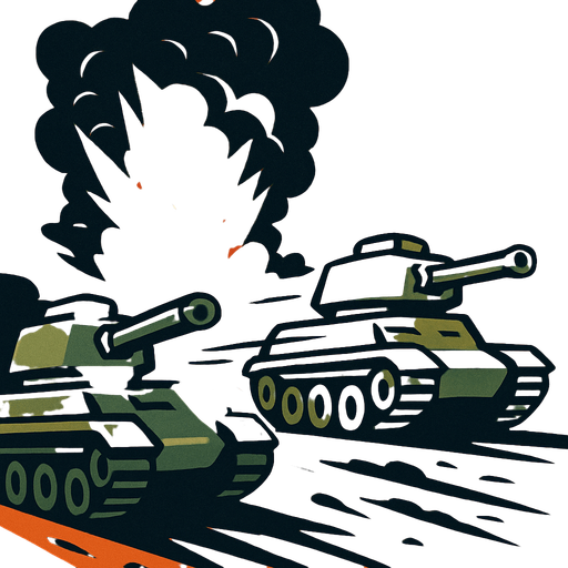 Bir tank savaşı temalı arkaplan görseli hazırla görselde 2 tank olsun ve bu 2 tankın önündeki 1 tankı yakalamaya çalışsın..
In-Game asset.  2d.  High contrast.  No shadows