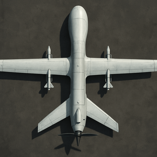 Askeri drone, üstten görünüm, gerçekçi, yazısız.
In-Game asset.  2d.  High contrast.  No shadows