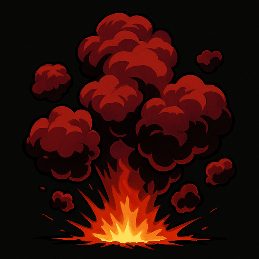 varias nubes de Humo color rojo un poco oscuro saliendo de una explosión.
In-Game asset.  High contrast