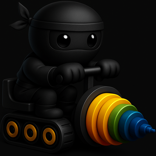 Same image of ninja with dig machine but with different colors. HD colors. black ninja