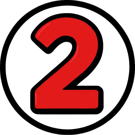 Numero 2 de color rojo dentro de un circulo blanco..
In-Game asset.  2d.  High contrast.  No shadows. Cartoon 2D