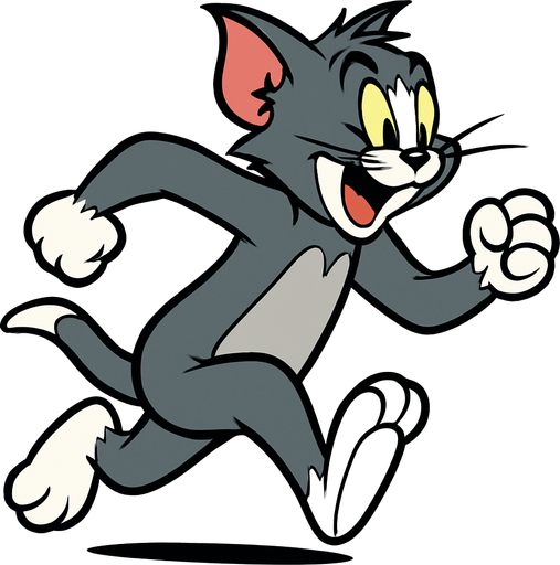 çizgi film olan kedi tom'u koşan şekilde çiz.
In-Game asset.  2d.  High contrast.  No shadows