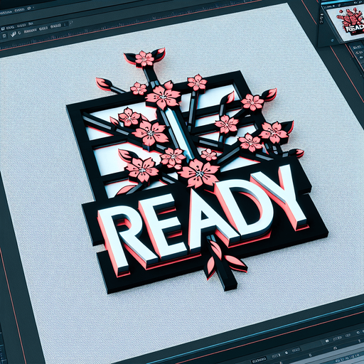 the letters 'Ready' in 3d with a japanese cartoon cherry blossom flair.
Single Game Texture.  In-Game asset.  2d.  Blank background.  High contrast.  No shadows