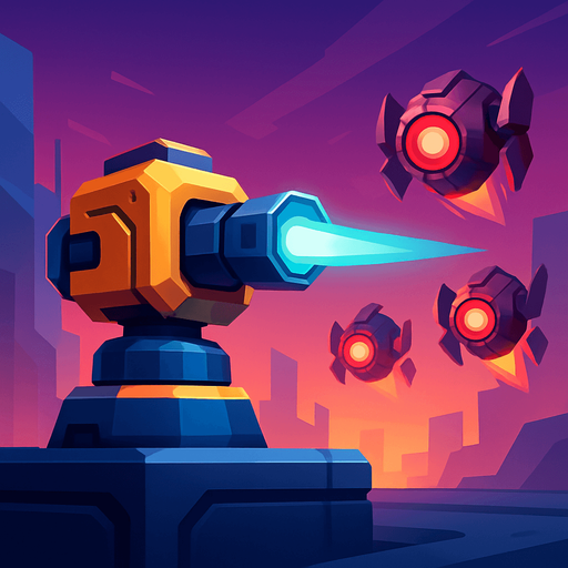 Front-facing icon, Fullscreen modern App Store art style with futuristic tower defense, 16:9, high definition.  No text captions!