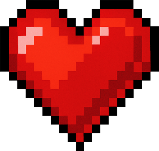 corazon de pixeles.
In-Game asset.  2d.  High contrast.  No shadows